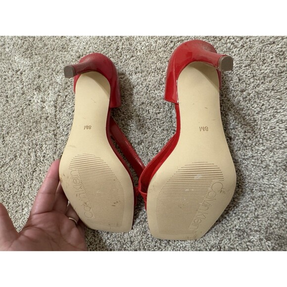 Calvin Klein Red Patent Leather Heels Size 8 Women’s Strappy Sandals Stiletto - Picture 7 of 10